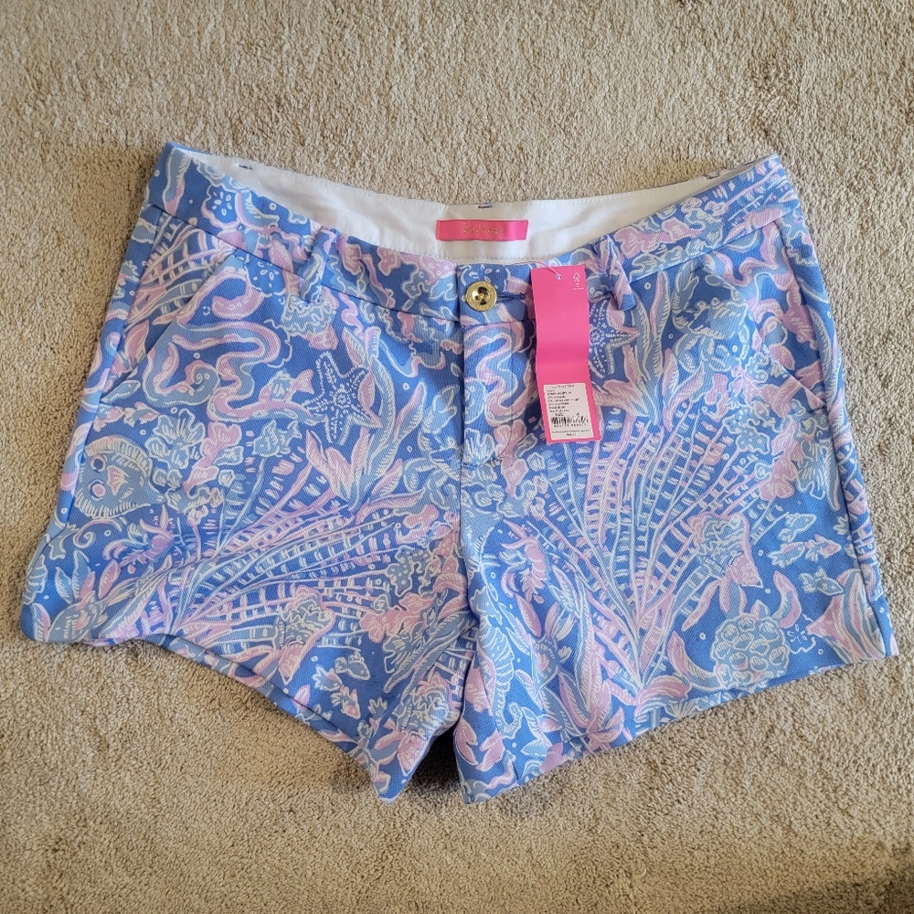 NWT Lilly Pulitzer Callahan Knit Shorts Boca Blue Sea What I Sea Size 10